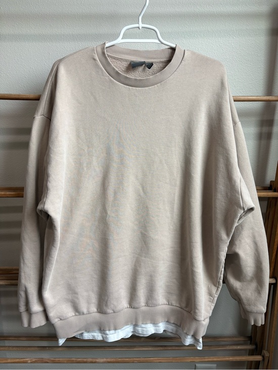 ASOS Tops - ASOS DESIGN Oversized Layered Sweatshirt with Built-in Shirt - Beige - Large